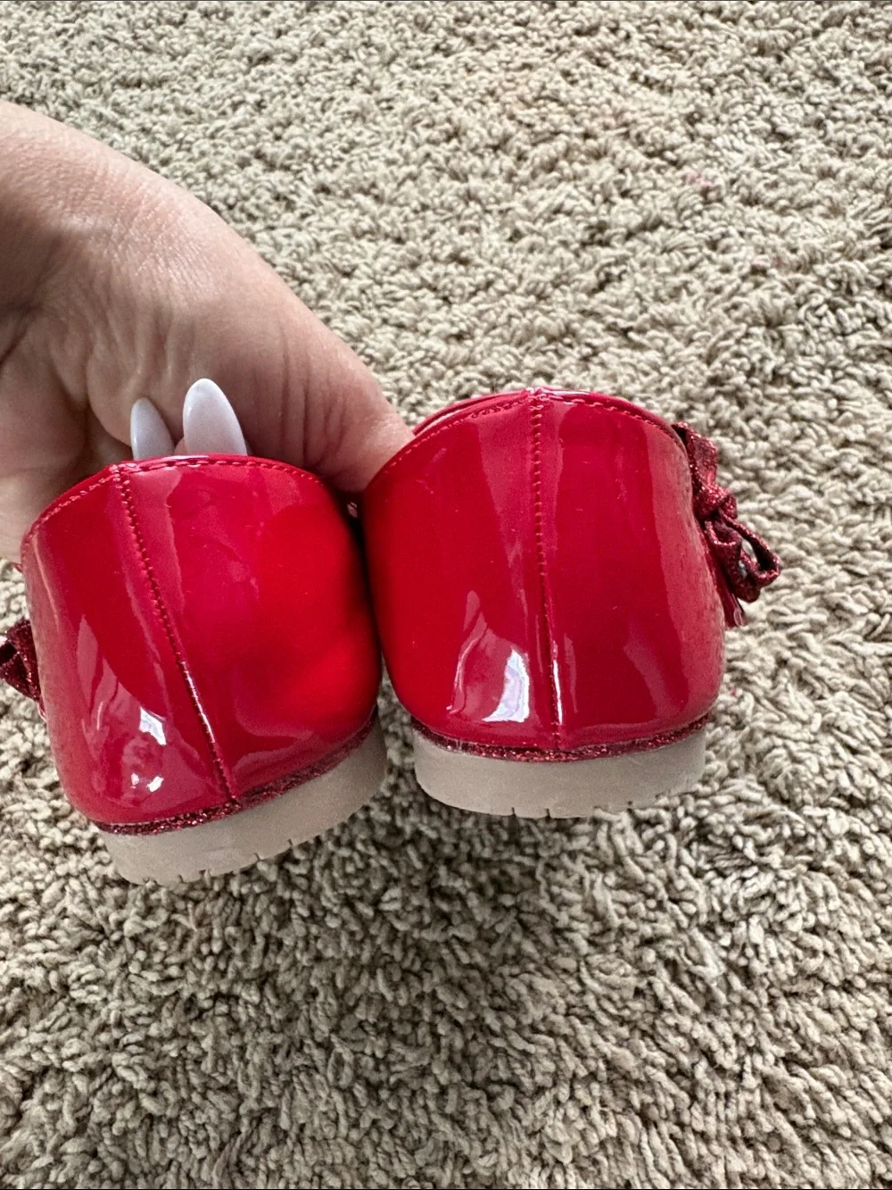 Nordstrom Girls Red Patent Mary Jane with Glitter Bow Accent